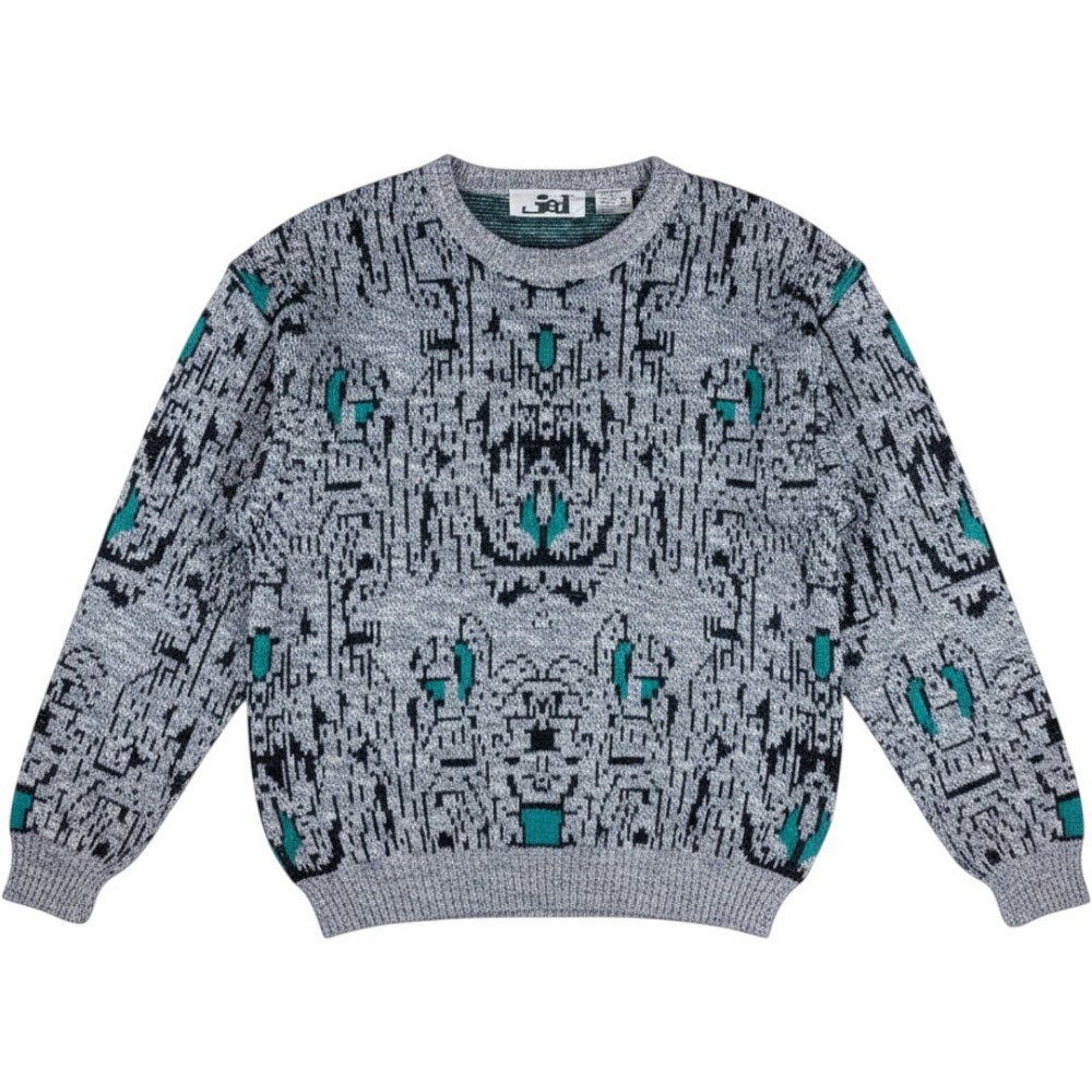 Vintage Jed 80s 90s Geometric Knit Sweater Teal Gray Abstract Grandpa Grunge M